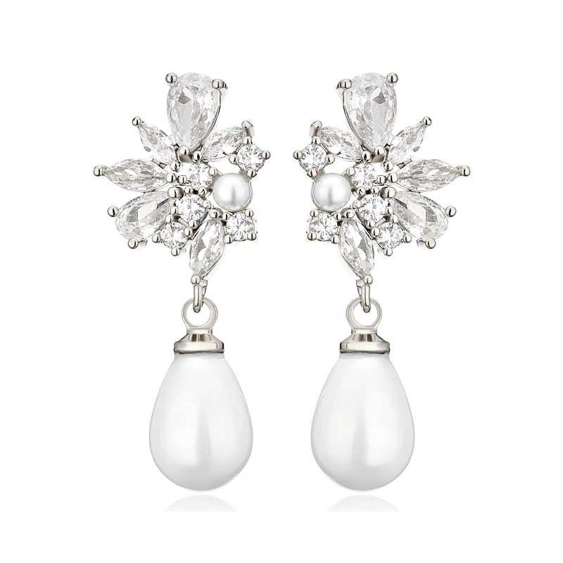 CUBIC ZIRCONA COLLECTION - DIVINE PEARL EARRINGS - CZER829SILVER