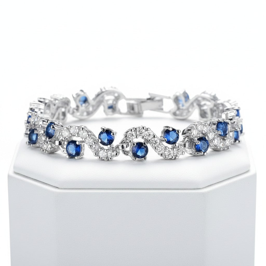 CUBIC ZIRCONIA COLLECTION - CRYSTAL DAZZLE BRACELET - BR162- SAPPHIRE BLUE