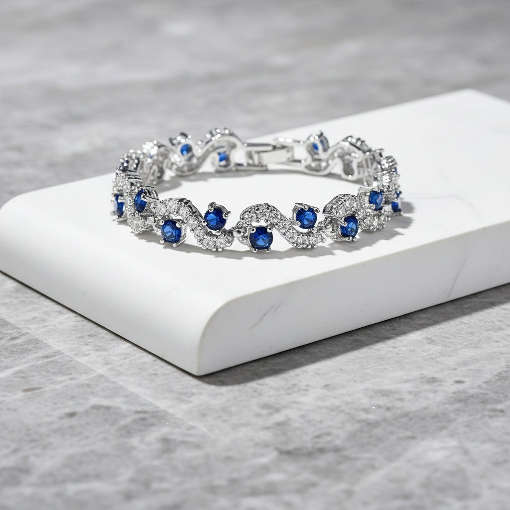 CUBIC ZIRCONIA COLLECTION - CRYSTAL DAZZLE BRACELET - BR162- SAPPHIRE BLUE