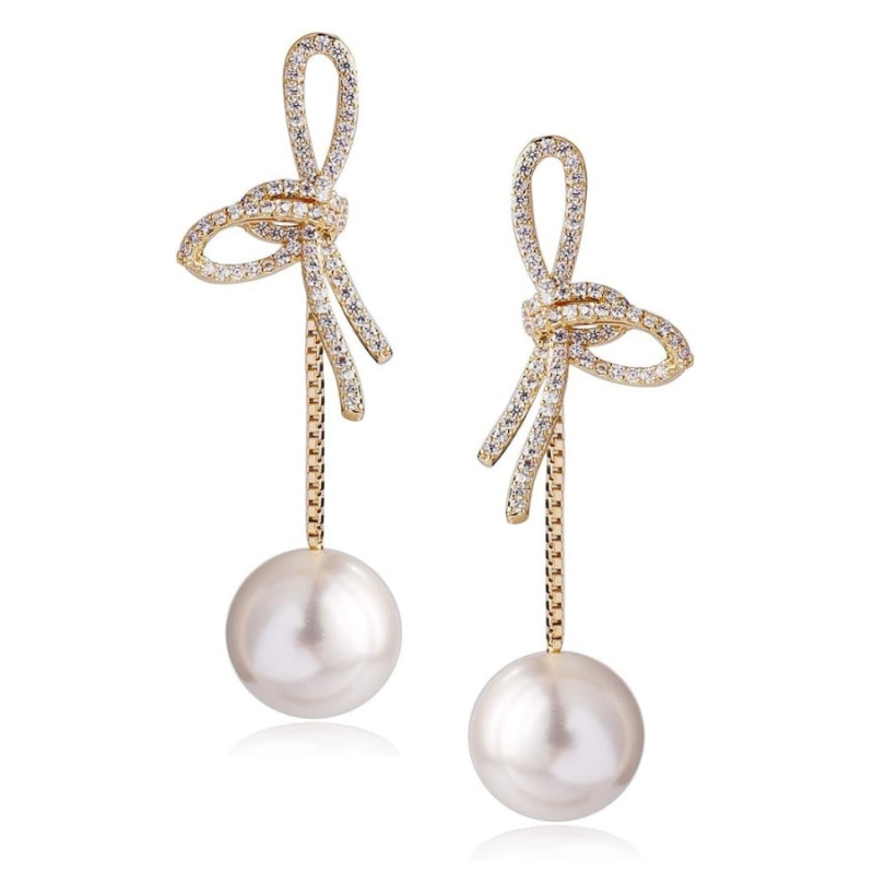 CUBIC ZIRCONIA COLLECTION -  PEARL TREASURE DROP EARRINGS - CZER830 GOLD