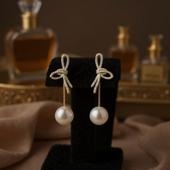 CUBIC ZIRCONIA COLLECTION -  PEARL TREASURE DROP EARRINGS - CZER830 GOLD