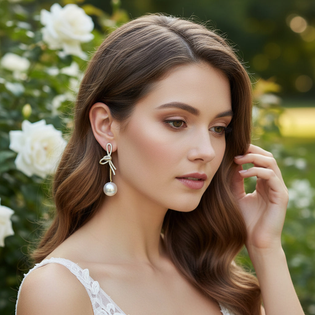 CUBIC ZIRCONIA COLLECTION -  PEARL TREASURE DROP EARRINGS - CZER830 GOLD