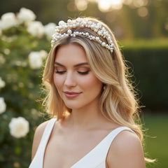 ATHENA COLLECTION - EXQUISITE PEARL HEADBAND - SILVER AHB199