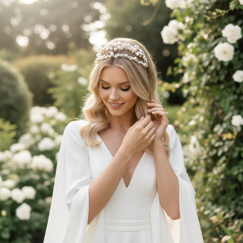 ATHENA COLLECTION - EXQUISITE PEARL HEADBAND - SILVER AHB199