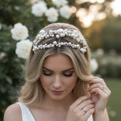 ATHENA COLLECTION - EXQUISITE PEARL HEADBAND - SILVER AHB199