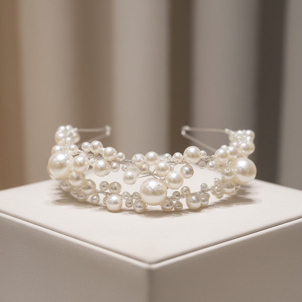 ATHENA COLLECTION - EXQUISITE PEARL HEADBAND - SILVER AHB199