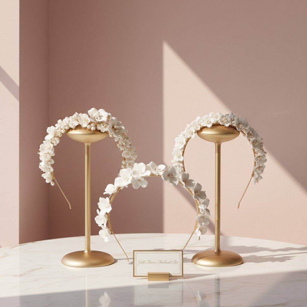 ATHENA COLLECTION - FLORAL GOLD HEADBAND COLLECTION - GOLD (THREE HEADBANDS)