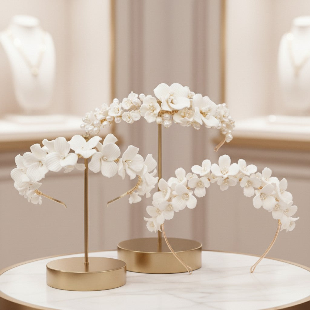 ATHENA COLLECTION - FLORAL GOLD HEADBAND COLLECTION - GOLD (THREE HEADBANDS)
