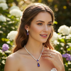 CUBIC ZIRCONIA COLLECTION - DAINTY STARLET GEM NECKLACE SET - CZNK244 PURPLE
