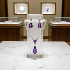 CUBIC ZIRCONIA COLLECTION - DAINTY STARLET GEM NECKLACE SET - CZNK244 PURPLE