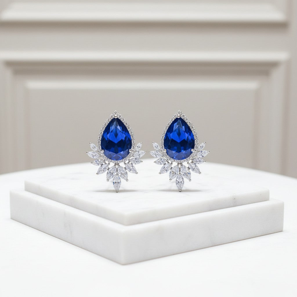 CUBIC ZIRCONIA COLLECTION - GEM SPARKLE EARRINGS - CZER832 SAPPHIRE