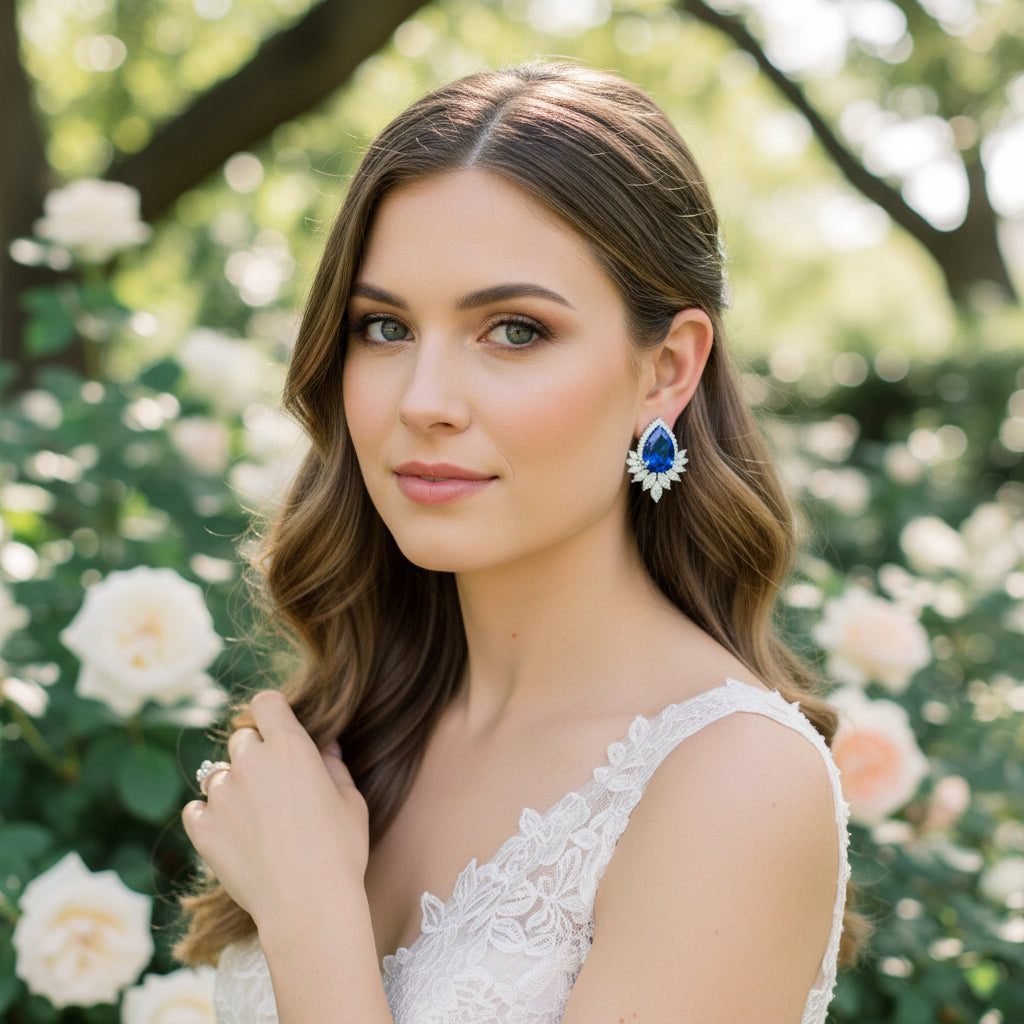 CUBIC ZIRCONIA COLLECTION - GEM SPARKLE EARRINGS - CZER832 SAPPHIRE