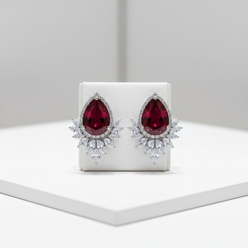 CUBIC ZIRCONIA COLLECTION - GEM SPARKLE EARRINGS - CZER832 RED