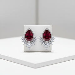 CUBIC ZIRCONIA COLLECTION - GEM SPARKLE EARRINGS - CZER832 RED
