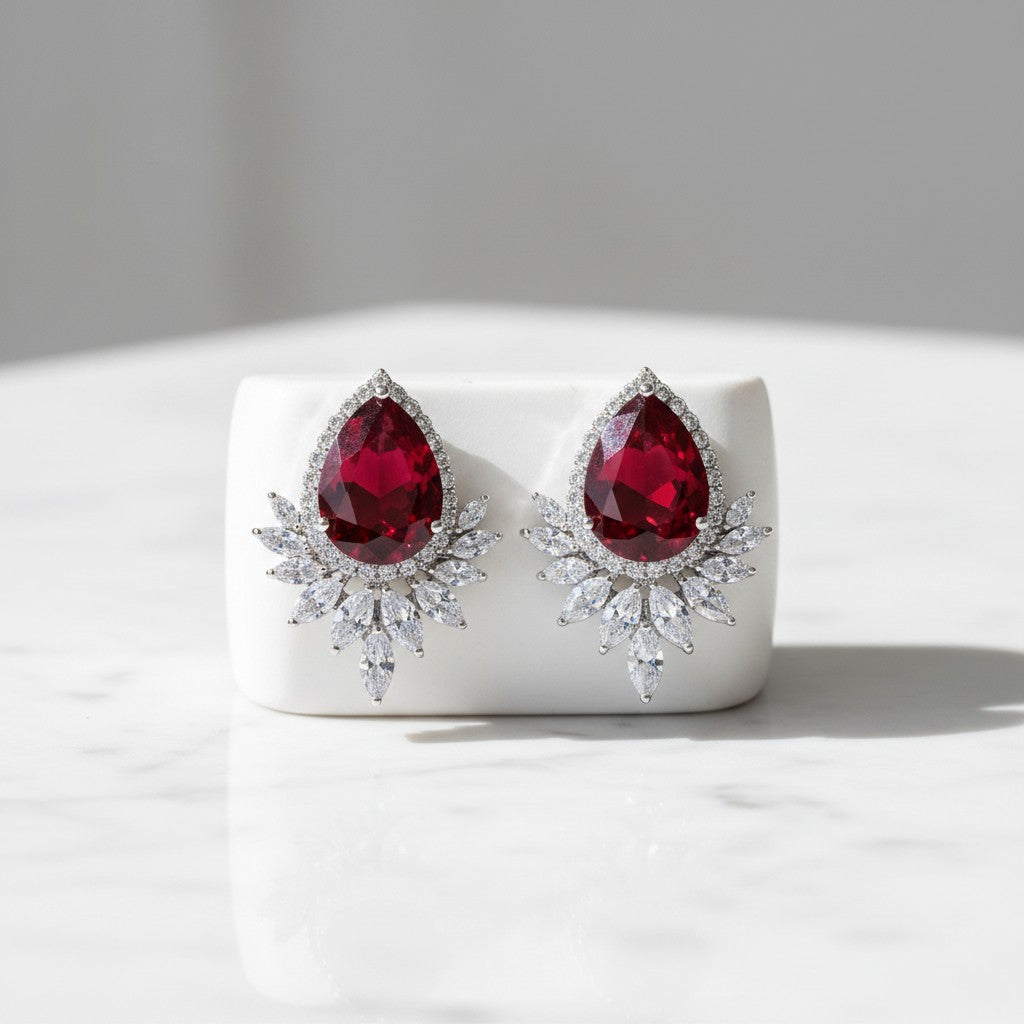 CUBIC ZIRCONIA COLLECTION - GEM SPARKLE EARRINGS - CZER832 RED