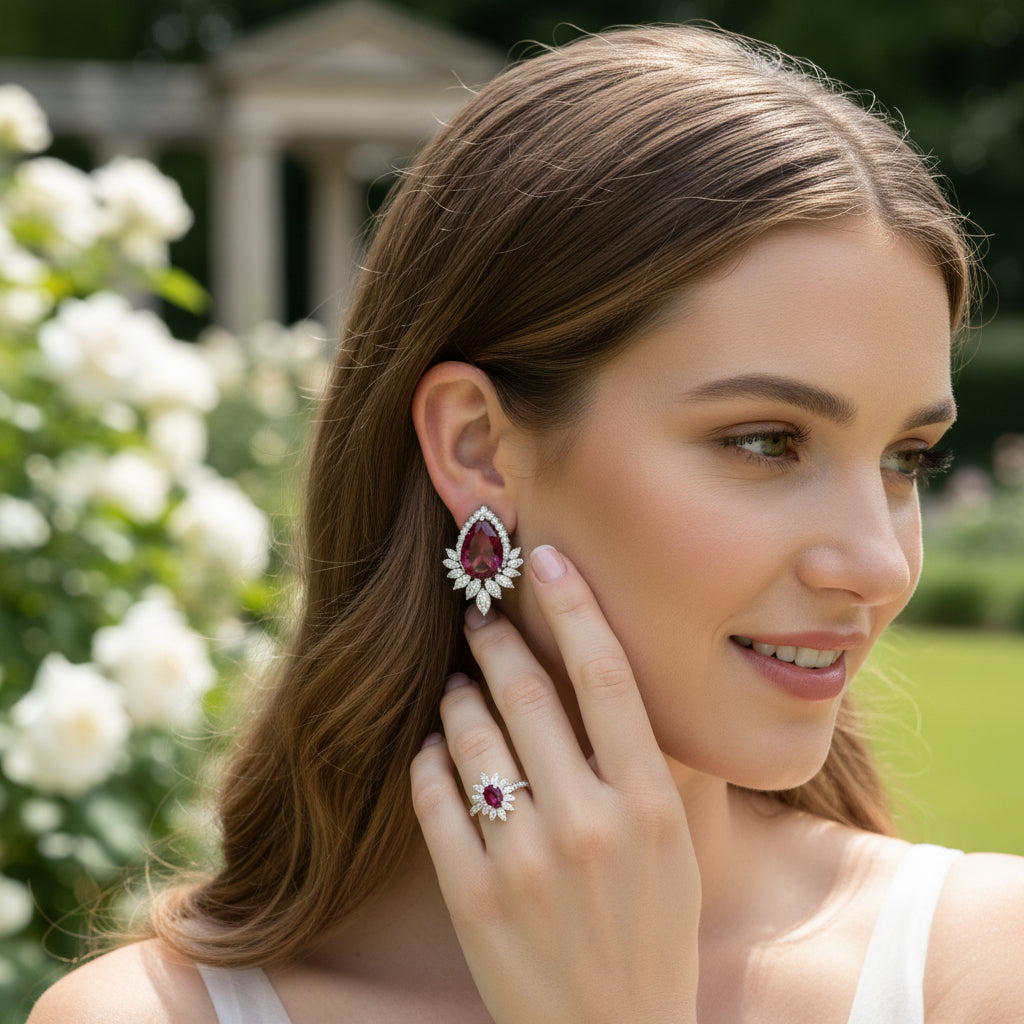 CUBIC ZIRCONIA COLLECTION - GEM SPARKLE EARRINGS - CZER832 RED