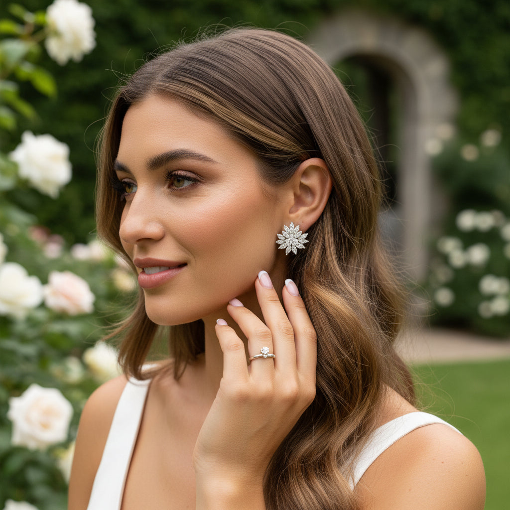 CUBIC ZIRCONIA COLLECTION - DIAMOND CLUSTER CLIP ON EARRINGS - CZER836 SILVER