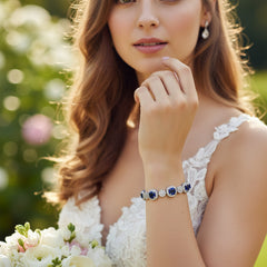 CUBIC ZIRCONIA COLLECTION -EXTRAVAGANT STATEMENT BRACELET - BR166 SAPPHIRE