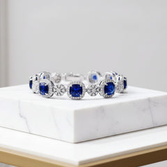 CUBIC ZIRCONIA COLLECTION -EXTRAVAGANT STATEMENT BRACELET - BR166 SAPPHIRE