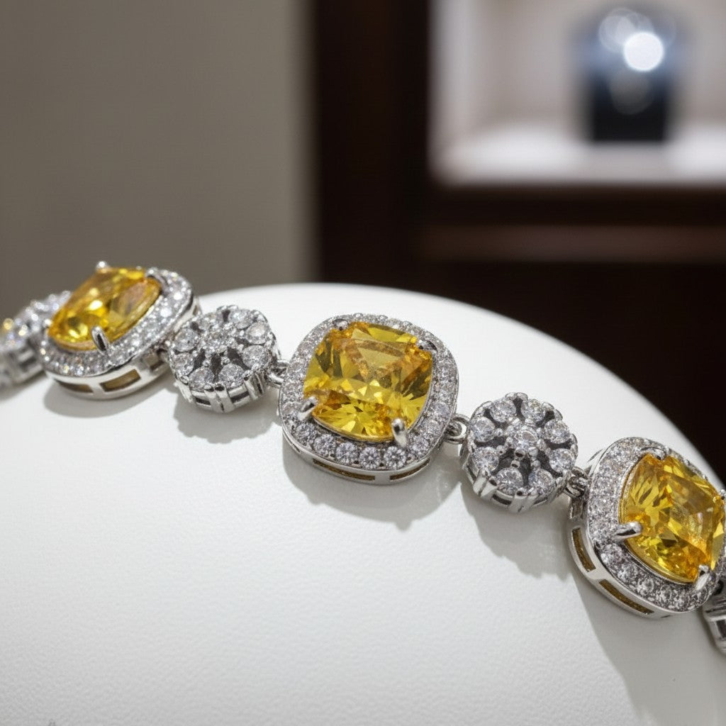CUBIC ZIRCONIA COLLECTION -EXTRAVAGANT STATEMENT BRACELET - BR166 YELLOW