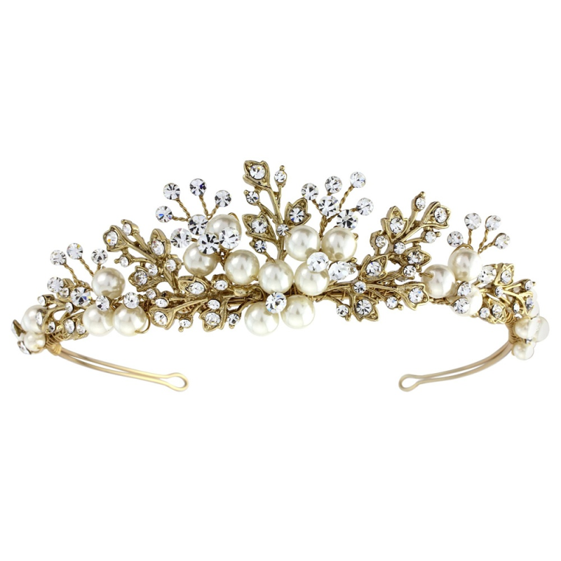 Tess Luxe Pearl Tiara - (14K Gold Plated) Tiara 3 -SASSB