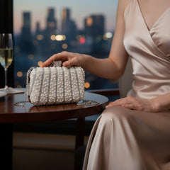 ATHENA COLLECTION - CHIC PEARL CLUTCH BAG - SILVER