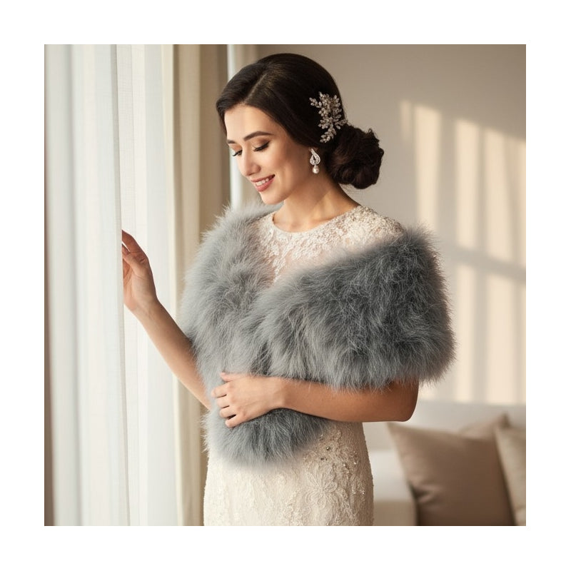 MARABOU FEATHER WRAP - GREY (SG5)