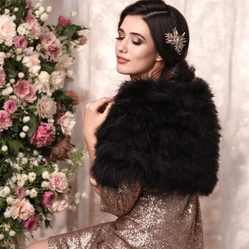 MARABOU FEATHER WRAP - JET BLACK  (SG5)