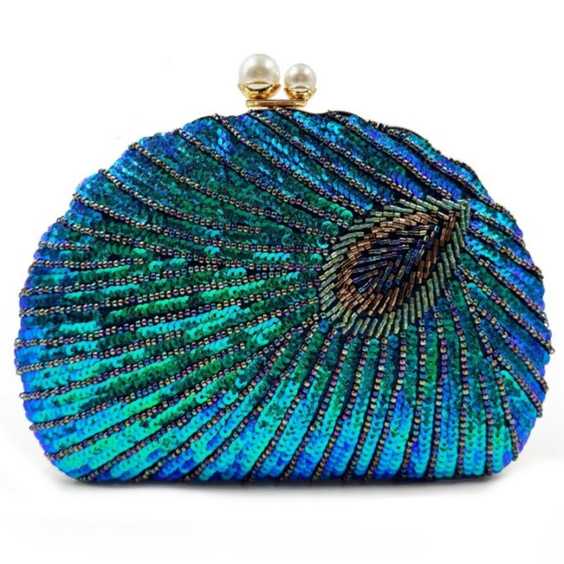 ATHENA COLLECTION - VINTAGE INSPIRED PEACOCK CLUTCH BAG - BLUE