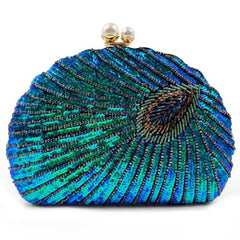 ATHENA COLLECTION - VINTAGE INSPIRED PEACOCK CLUTCH BAG - BLUE