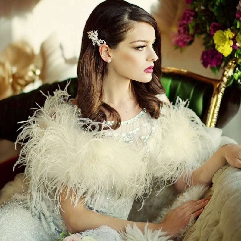 OSTRICH FEATHER STOLE - SASSB- IVORY SG7