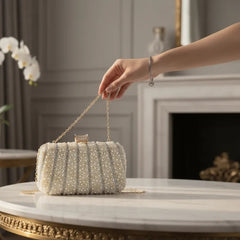 ATHENA COLLECTION - CHIC PEARL CLUTCH BAG - GOLD