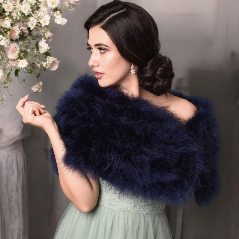 MARABOU FEATHER WRAP - NAVY  BLUE (SG5)