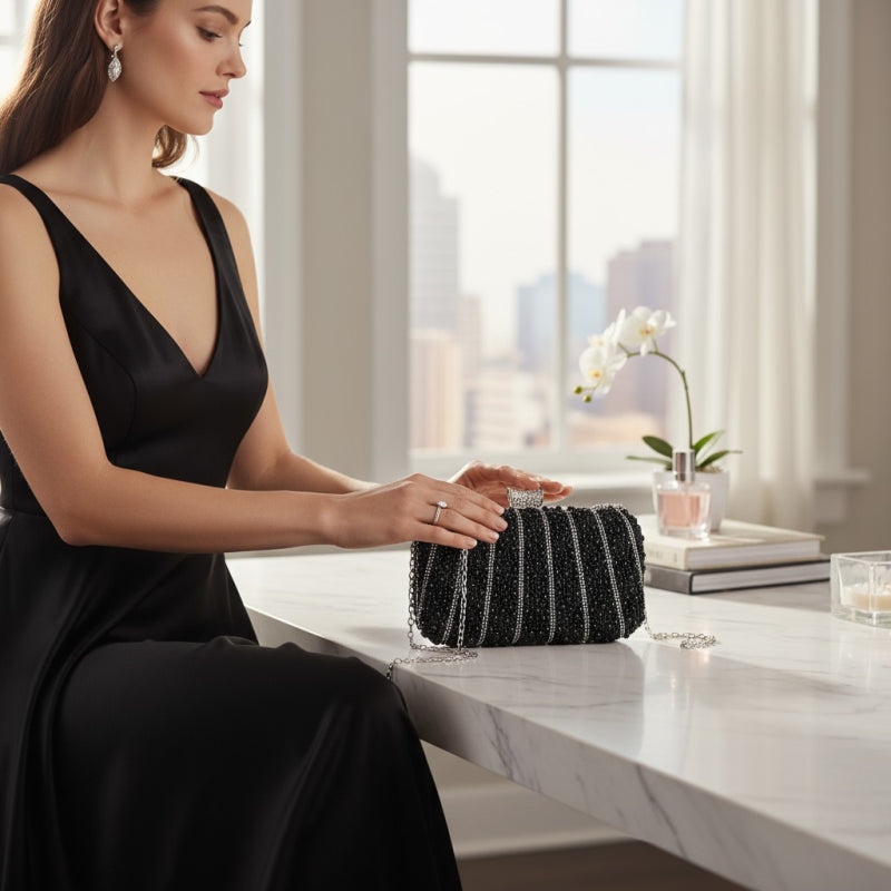 ATHENA COLLECTION - CHIC PEARL CLUTCH BAG - JET